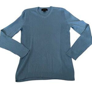 Express Women's Blue Long Sleeve‎ Ribbed V-Neck Sweater Size S
